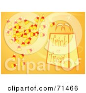 Royalty Free RF Clipart Illustration Of An Orange Halloween Background Of A Trick Or Treat Bag With Candycorn