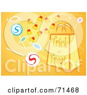 Royalty Free RF Clipart Illustration Of An Orange Halloween Background Of A Trick Or Treat Bag And Candy