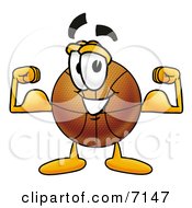 Basketball Mascot Cartoon Character Flexing His Arm Muscles