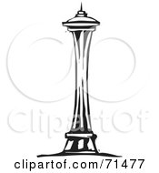 Royalty Free RF Clipart Illustration Of A Black And White Carving Design Of The Space Needle by xunantunich