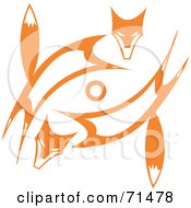 Poster, Art Print Of Tribal Design Of Two Orange Foxes