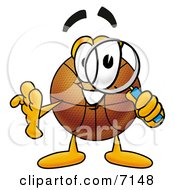 Clipart Picture Of A Basketball Mascot Cartoon Character Looking Through A Magnifying Glass