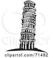 Royalty Free RF Clipart Illustration Of A Black And White Carving Design Of The Leaning Tower Of Pisa by xunantunich
