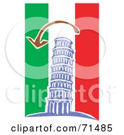 Arrow Over The Leaning Tower Of Piza On A Red White And Green Background