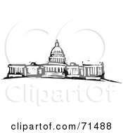 Royalty Free RF Clipart Illustration Of A Black And White Carved Design Of The United States Capitol