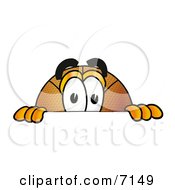 Basketball Mascot Cartoon Character Peeking Over A Surface