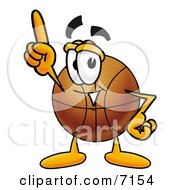 Poster, Art Print Of Basketball Mascot Cartoon Character Pointing Upwards