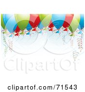 Poster, Art Print Of Colorful Balloons And Curly Ribbons Floating Over White Space