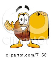 Basketball Mascot Cartoon Character Holding An Orange Sales Price Tag