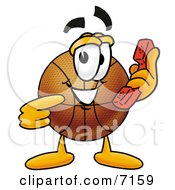 Poster, Art Print Of Basketball Mascot Cartoon Character Holding A Telephone