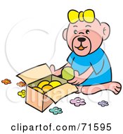 Royalty Free RF Clipart Illustration Of A Girl Bear With A Box Of Toys