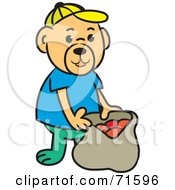 Royalty Free RF Clipart Illustration Of A Boy Bear Carrying A Bag Of Balls