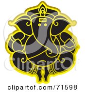 Royalty Free RF Clipart Illustration Of A Black Ganesha Elephant God With Gold Outlines