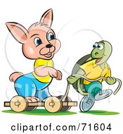 Poster, Art Print Of Tortoise Pulling A Rabbit On A Cart