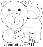 Royalty Free RF Clipart Illustration Of A Black Dotted Outline Of A Cat With A Ball by Lal Perera