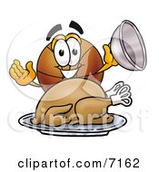 Poster, Art Print Of Basketball Mascot Cartoon Character Serving A Thanksgiving Turkey On A Platter