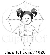 Poster, Art Print Of Black And White Dotted Lined Girl Holding An Umbrella