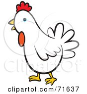 Poster, Art Print Of White And Red Farm Chicken