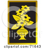 Poster, Art Print Of Vase Of Golden Flowers On Black With Gold Trim
