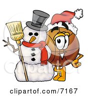 Poster, Art Print Of Basketball Mascot Cartoon Character With A Snowman On Christmas