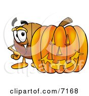 Poster, Art Print Of Basketball Mascot Cartoon Character With A Carved Halloween Pumpkin