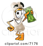 Bone Mascot Cartoon Character Holding A Dollar Bill