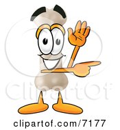 Clipart Picture Of A Bone Mascot Cartoon Character Waving And Pointing by Toons4Biz