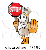 Clipart Picture Of A Bone Mascot Cartoon Character Holding A Stop Sign by Toons4Biz