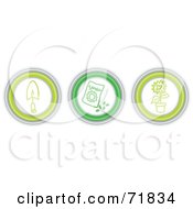 Royalty Free RF Clipart Illustration Of A Digital Collage Of Three Green Garden Icon Buttons