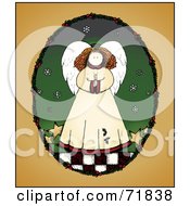 Poster, Art Print Of Angel With A Candle In An Oval Frame On Orange