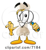 Clipart Picture Of A Bone Mascot Cartoon Character Looking Through A Magnifying Glass by Toons4Biz