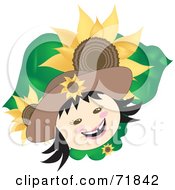 Poster, Art Print Of Happy Girl With Sunflowers Around Her Face