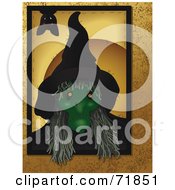 Royalty Free RF Clipart Illustration Of A Bat Hanging Down Over A Creepy Green Witch With Long Hai by inkgraphics