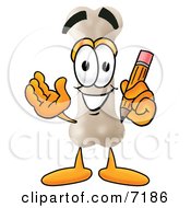 Clipart Picture Of A Bone Mascot Cartoon Character Holding A Pencil