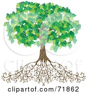 Royalty Free RF Clipart Illustration Of A Mature Green Tree With Deep Roots by inkgraphics #COLLC71862-0143
