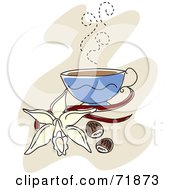 Poster, Art Print Of Steamy Cup Of Coffee With Vanilla A Flower And Nuts