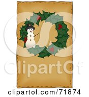Poster, Art Print Of Holly Christmas Wreath With A Snowman On Brown