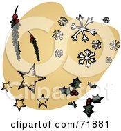 Poster, Art Print Of Scattered Christmas Items Over A Beige Shape