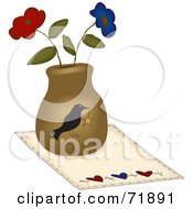 Poster, Art Print Of Crow Vase With Flowers On A Mat