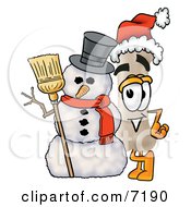 Poster, Art Print Of Bone Mascot Cartoon Character With A Snowman On Christmas
