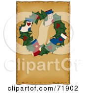 Poster, Art Print Of Holly Christmas Wreath With Stockings On Brown
