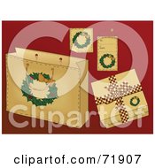 Poster, Art Print Of Digital Collage Of Wreath Christmas Present Items On Red