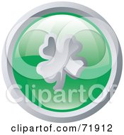 Royalty Free RF Clipart Illustration Of A Shiny Round Green And Silver Clover Website Button