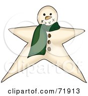 Poster, Art Print Of Star Shaped Snowman With A Green Scarf