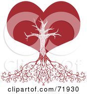Royalty Free RF Clipart Illustration Of A Red Heart Tree With Deep Roots