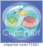 Royalty Free RF Clipart Illustration Of Colorful Fish With Bubbles Through A Round Window