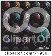 Royalty Free RF Clipart Illustration Of A Digital Collage Of Oval Shaped Shiny Black Awareness Ribbon Icon Buttons by inkgraphics #COLLC71936-0143