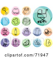 Digital Collage Of Colorful Round Baby Item Icons