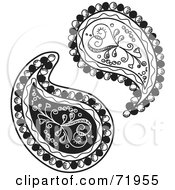 Digital Collage Of Two Black And White Heart Paisley Designs