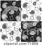 Royalty Free RF Clipart Illustration Of A Black And White Checkered Paisley Background